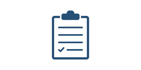Blue clipboard with checkmark icon for business checklist and task. © SAJID