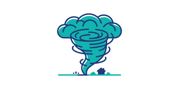 Tornado weather hazard with house flat icon for natural disaster alert.