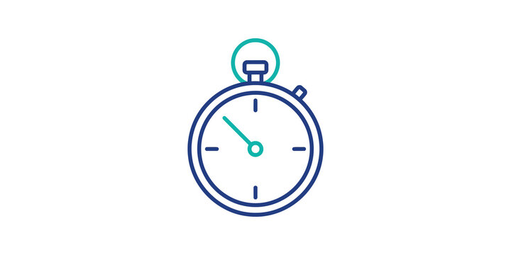 Stopwatch timer device blue teal color flat icon for time management.