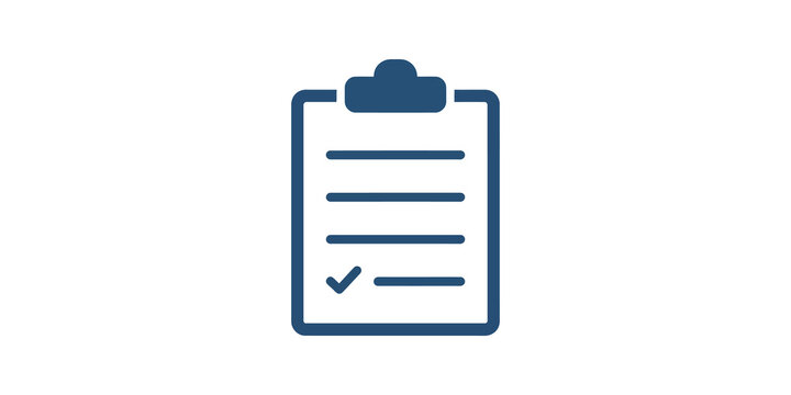 Blue clipboard with checkmark icon for business checklist and task.