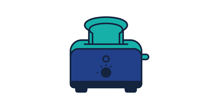 Toaster kitchen appliance blue teal color flat icon for home cooking.
