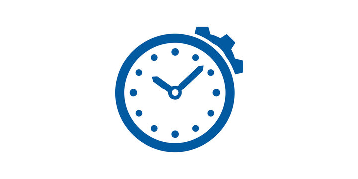 Blue analog clock with integrated gear symbol for efficiency management.