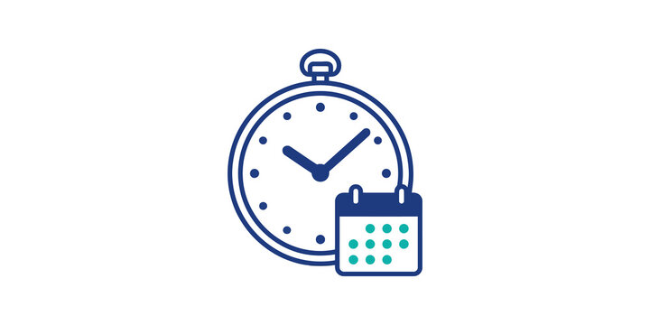 Pocket watch and calendar icon set represents time management goals.