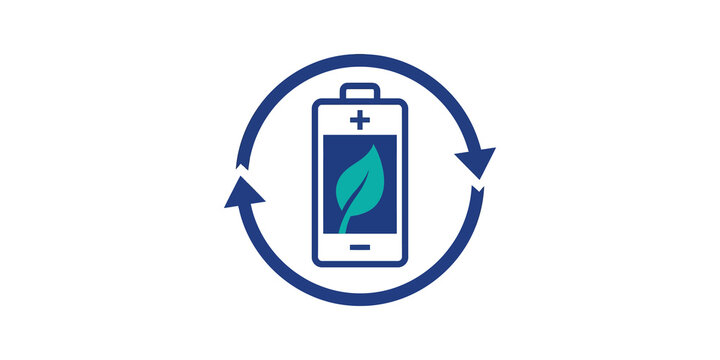 Rechargeable battery with teal leaf icon showing sustainable energy use.