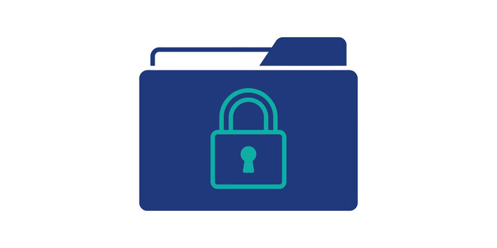 Confidential blue folder icon with teal security padlock for storage.