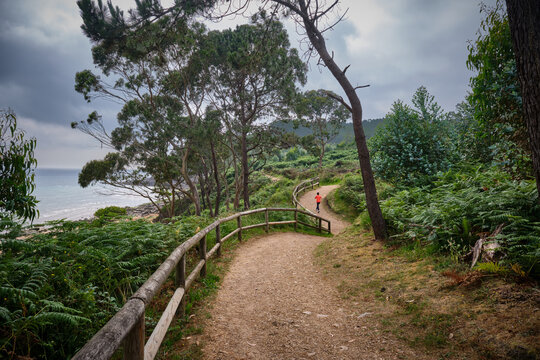 Costa de los dinosaurios en Asturias. Museo del Jur&aacute;sico MUJA, Lastres. Camino de ronda hasta llegar a las huellas de dinoaurio en la playa de la Griega.