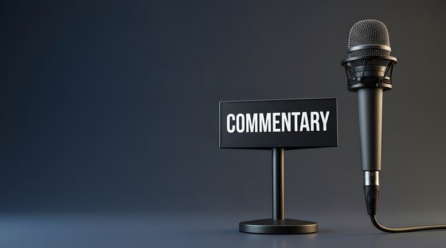 Commentary, microphone and podcast in studio for broadcasting, journalism and news report. Audio equipment, voice recording and media with radio, press and announcement for social marketing campaign