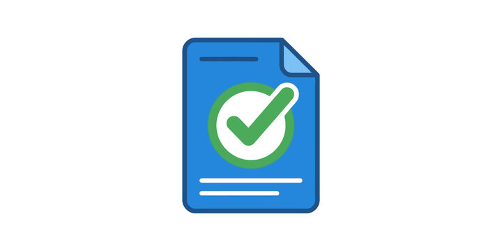 Approved document report icon with green checkmark for office workflow.