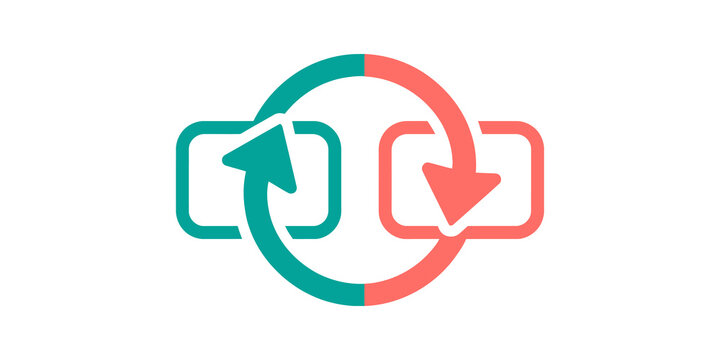 Data synchronization icon with arrows for cloud file transfer and update.