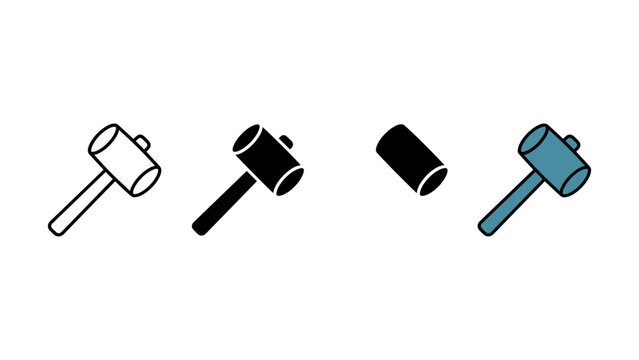 Set of mallet icons with different visual styles for construction and industrial design projects