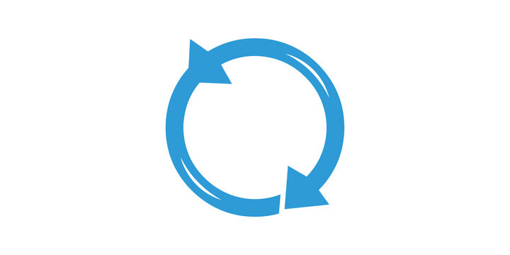 Refresh arrow cycle flat icon with blue rotation for continuous updates.