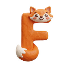 Naklejka premium Cute clay fox character forming letter F. This playful fox expresses joy and excitement, perfect for educational or creative projects. vibrant orange and white colors stand out