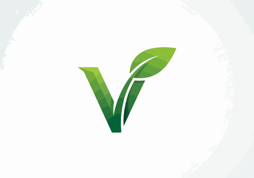 Green leaf shaped letter V logo design