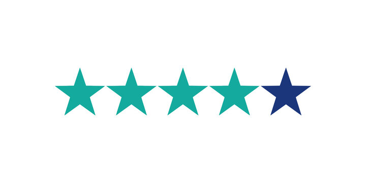 Five star rating review icon with teal and dark blue color grading style.