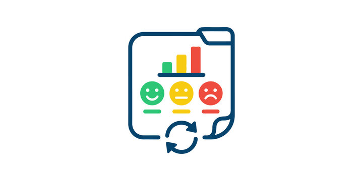 Customer feedback sentiment file icon with colored chart and expressions.