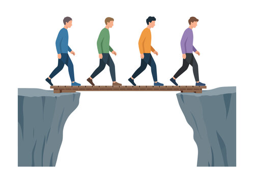 Diverse Professionals Working Together to Construct a Bridge Across a Mountain Gap, Symbolizing Teamwork and Career Success