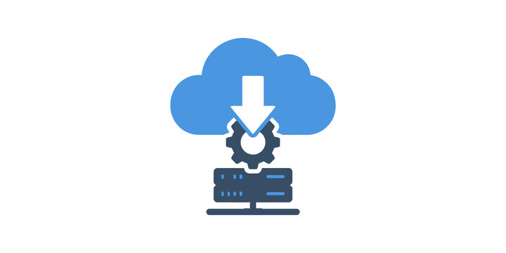 Cloud server download icon blue graphic for technical data management use.