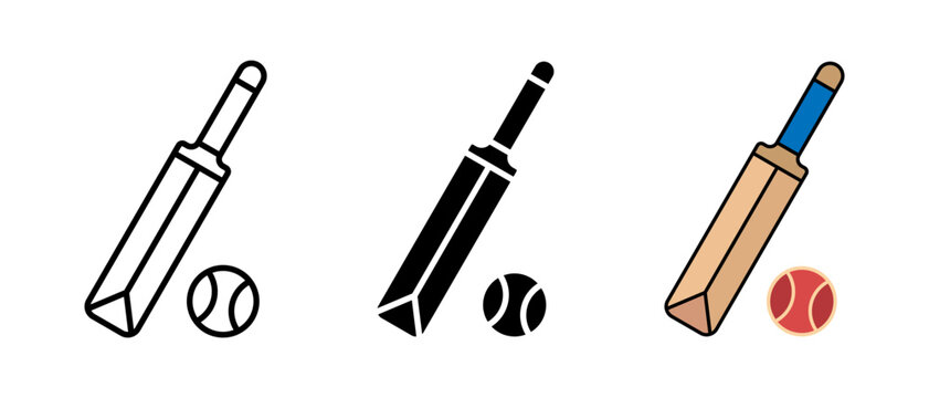 Cricket bat with ball icon. Simple cricket sports equipment symbol. Vector and transparent PNG