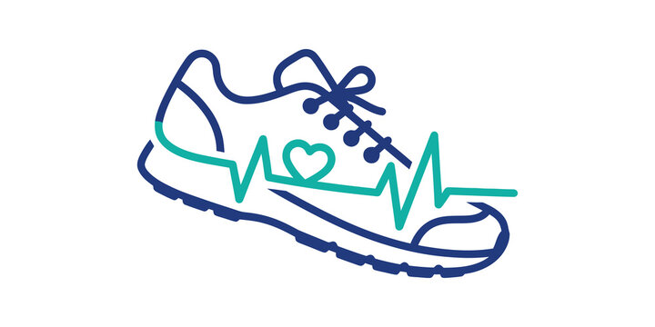 Running shoe outline with heartbeat line for fitness health tracking.