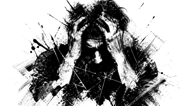 Abstract Illustration of Man Suffering from Intense Mental Stress and Anxiety.