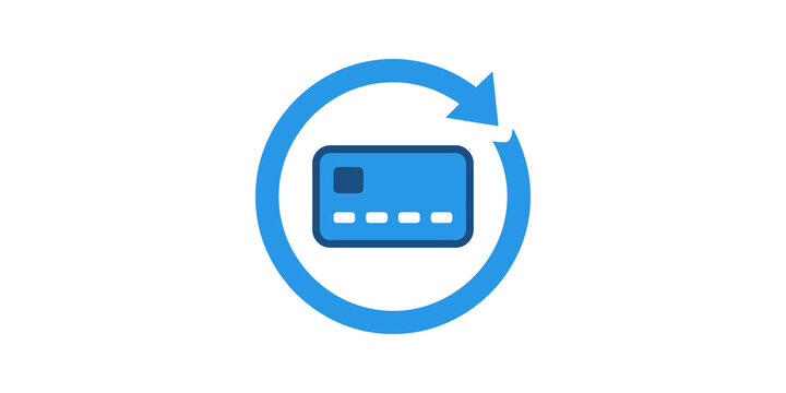 Blue credit card with reload arrow icon for payment processing services.