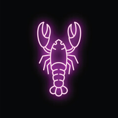 Fototapeta premium Glowing pink lobster icon illuminating restaurant sign concept