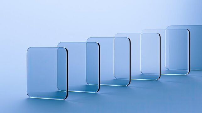 Translucent, rounded-corner squares ascend on a light blue gradient background