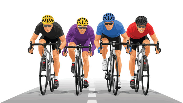 Group of professional road cyclists racing forward vector illustration