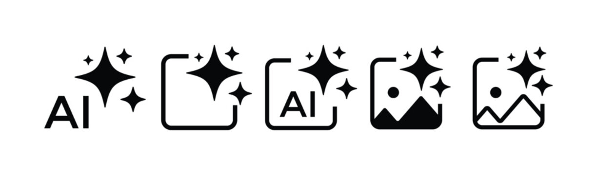 AI sparkle icon set. AI generate icons. artificial intelligence image generation sign. Generative AI sparkle symbols