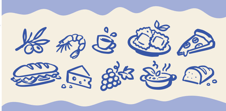 Mediterranean Food Doodle Set Illustration
