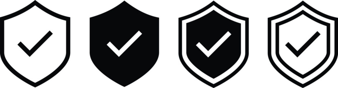shield check mark icon set. security protection verified approved symbols. privacy safety sign