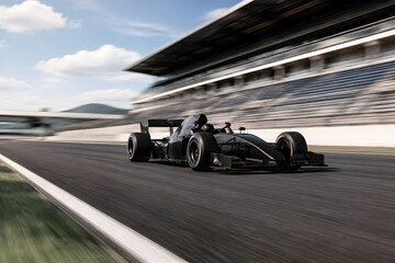 Fototapeta premium Race Car Speeding on Empty Track Creates Professional Motorsport Photography with Dynamic Motion Blur Energy