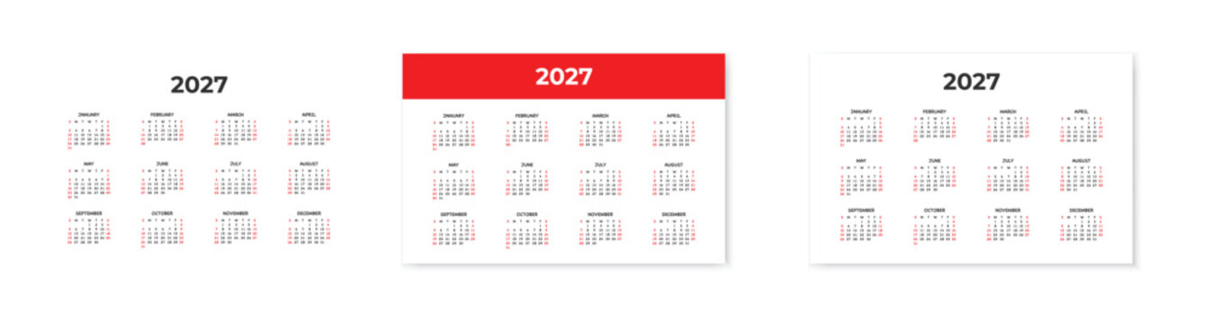 2027 calendar. Date planner. Schedule monthly template. Editable stroke.