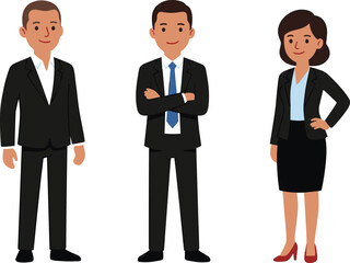Fototapeta premium Diverse Corporate Business Team Character Set Wearing Smart Suits and Formal Office Attire Isolated on White Background Vector Illustration Designs