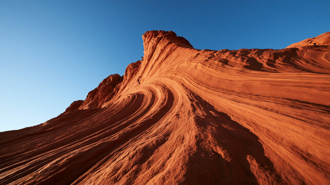 Red Sandstone Wave Formation Under Clear Blue Sky