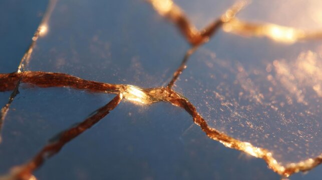 Close-up of a spider web. the web is made up of thin, jagged lines that create a web-like pattern. the lines are a warm, golden-brown color and appear to be made of a shiny material.