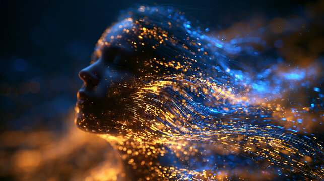 Woman Profile with Glowing Digital Light Particles AI Concept