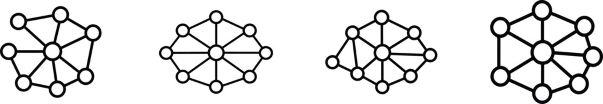 Black and white network icon for connectivity, communication, technology, web and digital design UI.