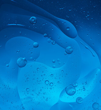 Abstract Blue water bubbles essential oil beauty collagen Serum Repair cell background.