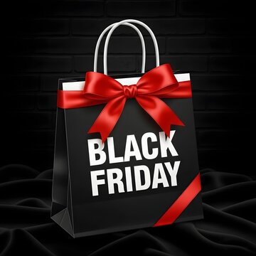 Black shopping bag with red bow for black friday