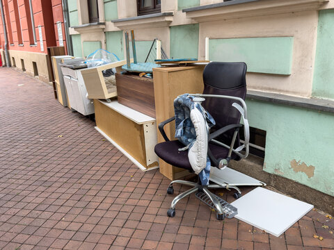 Furniture from an Apartment Clearance on the Street Ready for Bulky Waste Collection and Recycling