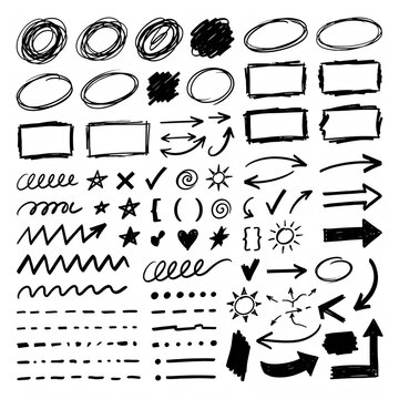 Hand Drawn Sketch Style Various Basic Symbols and Shapes Collection transparent background