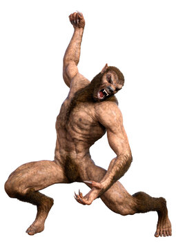 3D Rendering Werewolf on White