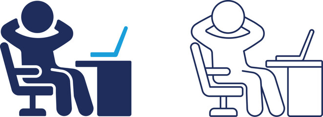 Fototapeta premium Line and fill icon set depicting lazy and unproductive employees, employee, job, person, sleep, procrastination, and time-wasting in a corporate office environment.