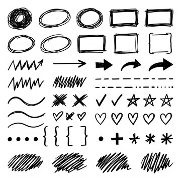 Hand Drawn Sketch Style Various Symbols And Shapes Collection Design transparent background