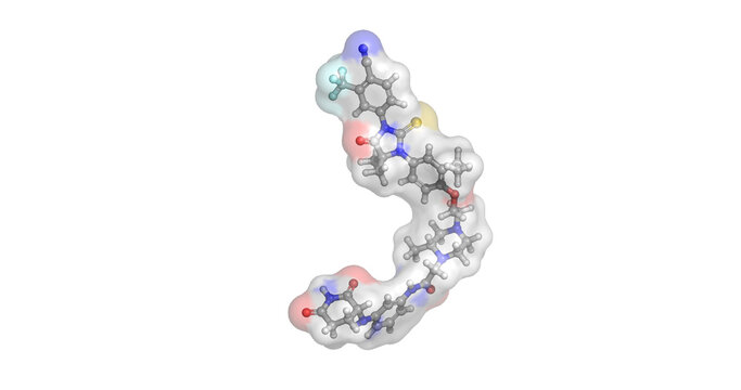 Gridegalutamide (BMS-986365 / CC-94676), investigational oral PROTAC protein degrader and androgen receptor antagonist used for metastatic castration-resistant prostate cancer, 3D molecule 4K