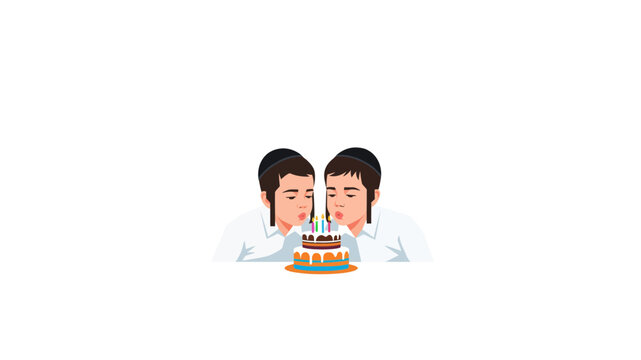 Two Jewish Boys Blowing Birthday Cake Candles