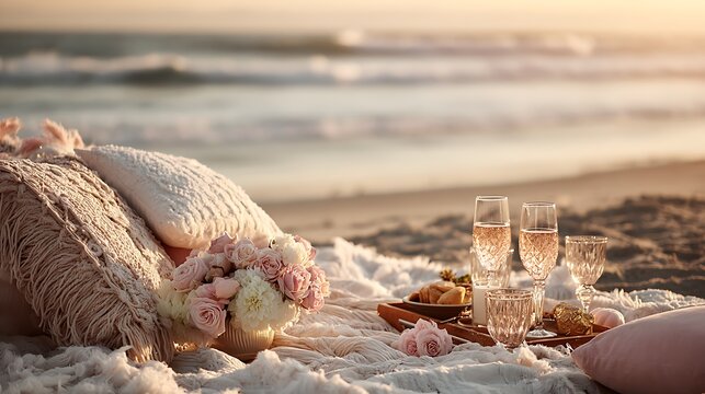 Crab and Seashells on Sandy Beach by the Ocean, Tropical Coastal Landscape with Waves, Rocks and Blue Sky, Summer Vacation and Seaside Travel Concept