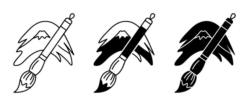 Artistic Brush, Mountain Iconography, Creative Design Elements