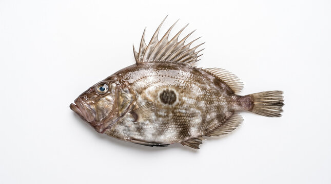 Whole  John dory fish on white plate over white background